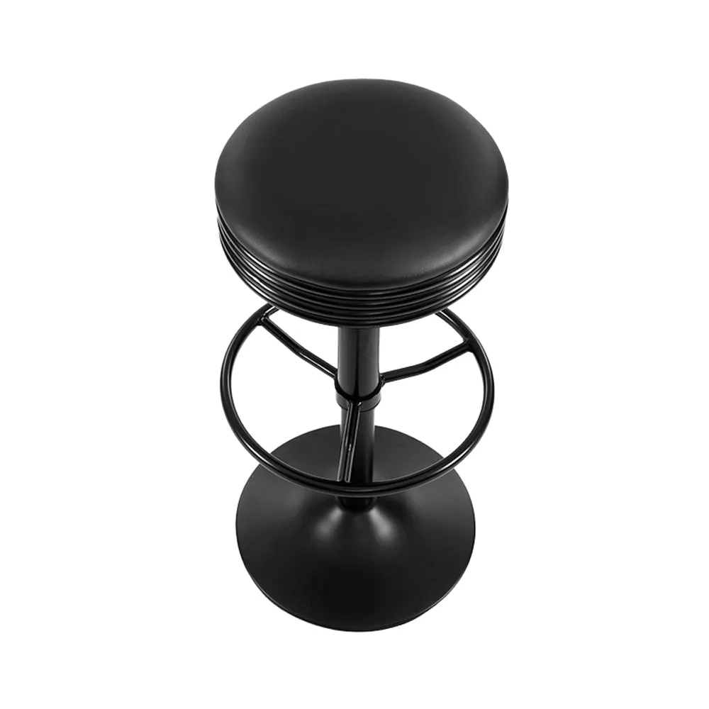 Two Bar Stools Leather Padded Gas Lift Black