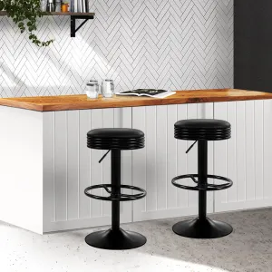 Two Bar Stools Leather Padded Gas Lift Black