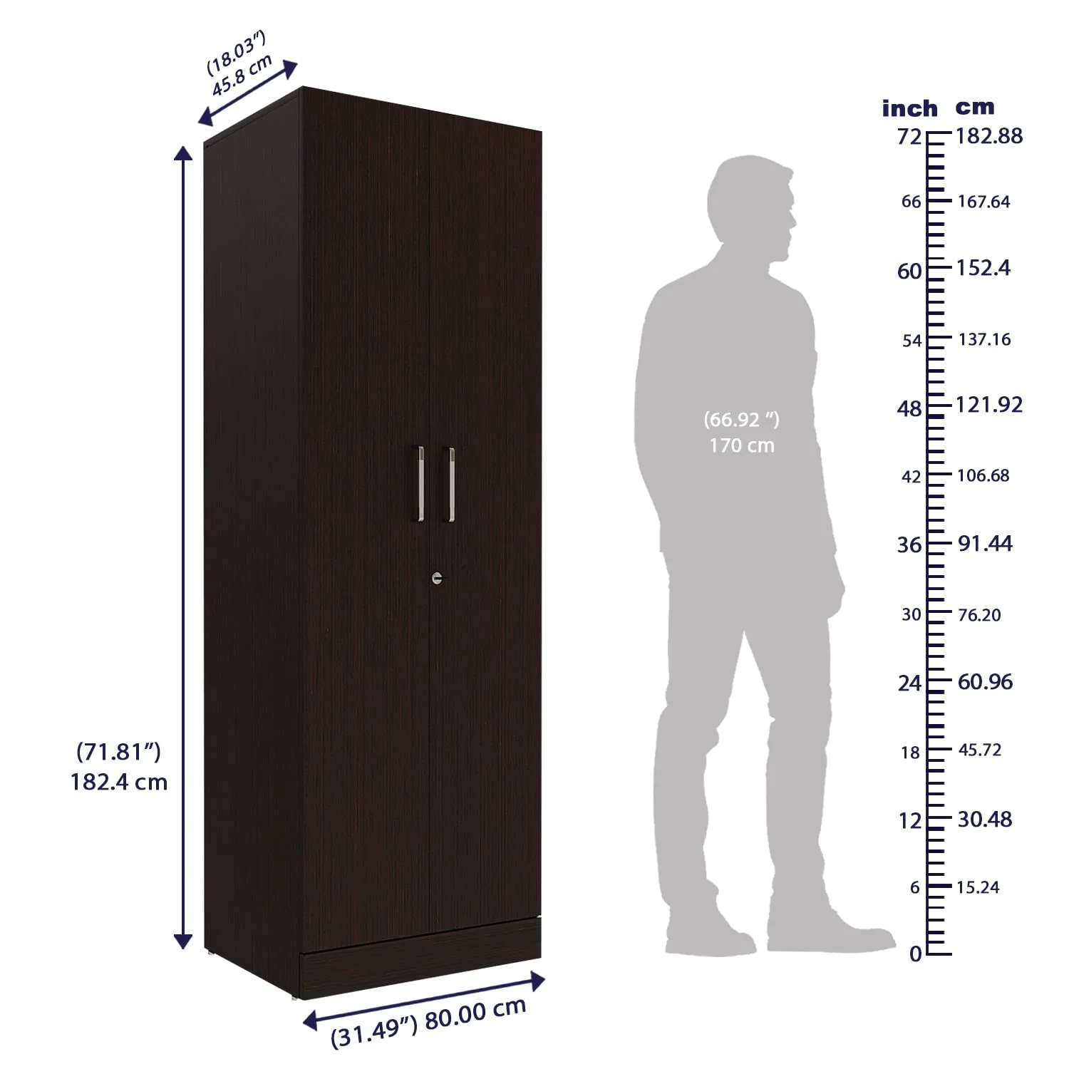 Wakefit Wardrobe | 1 Year Warranty | Cupboard, Wooden Almirah for Clothes, Wardrobe Wooden, Twill 2 Door Without Mirror, No Drawer, No Hanging Space, 18MM Panels, with Assembly (Wenge, Matte Finish)