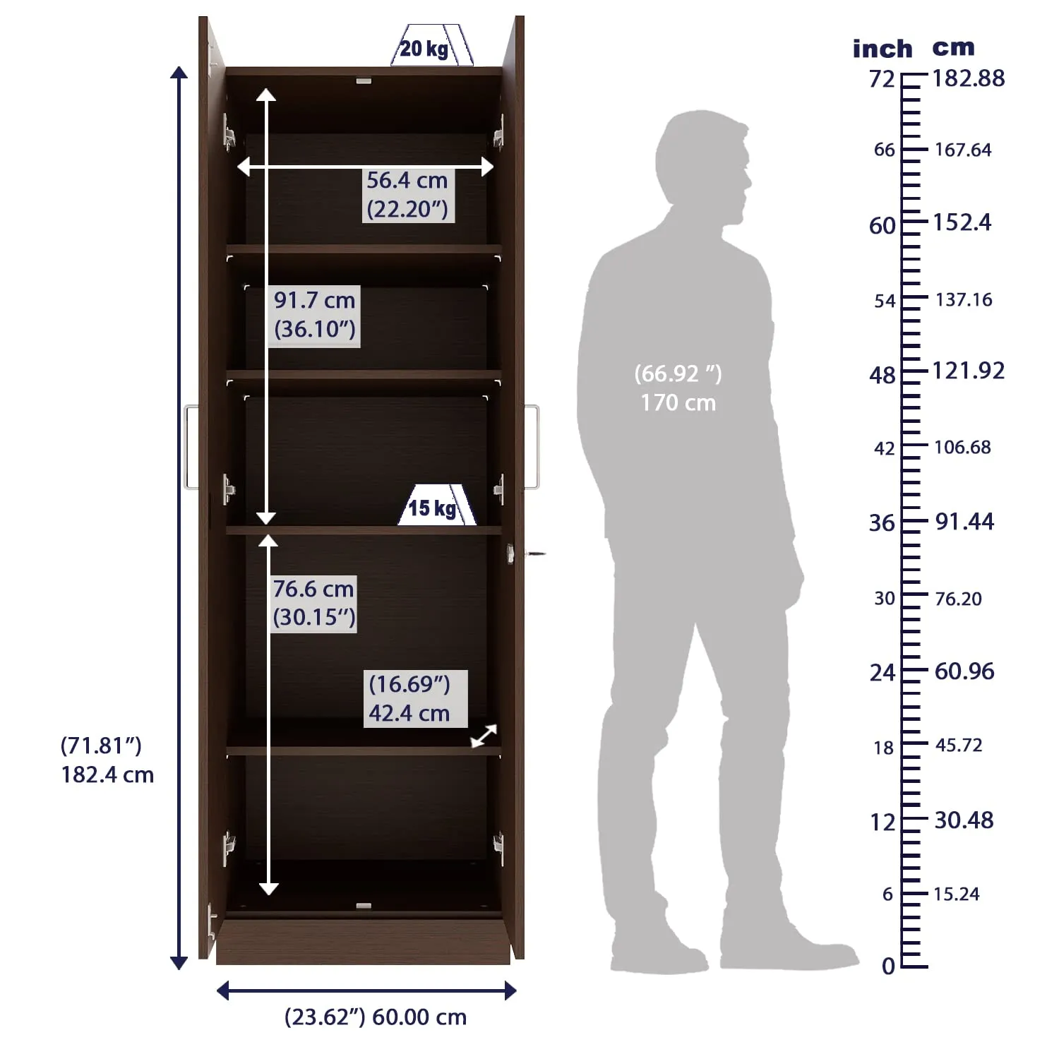 Wakefit Wardrobe | 1 Year Warranty | Cupboard, Wooden Almirah for Clothes, Wardrobe Wooden, Twill 2 Door Without Mirror, No Drawer, No Hanging Space, 18MM Panels, with Assembly (Wenge, Matte Finish)