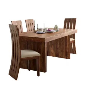 Wiprowood Wood 4 Seater Dining Table with Cushioned Chairs Dining Room Furniture Set Wooden Dinner Table for Living Room Home and Restaurant (Natural Teak Finish)